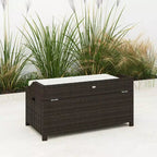 Banc de rangement d'extérieur en osier avec espace de rangement et coussin