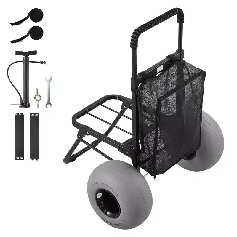 Chariot de plage VEVOR avec grandes roues pour le sable, plateau de chargement de 45,7 x 38,1 cm, chariot de plage pliable avec roues ballon de 30,5 cm, capacité de charge de 75 kg, noir