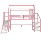 Lit mezzanine cabane avec toboggan et escalier de rangement - Cadre métallique pour enfants et adolescents