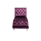 Chaise longue capitonnée violette avec oreiller et pieds en acrylique