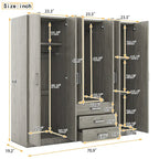 Armoire 6 portes en bois avec 3 grands tiroirs de rangement pour chambre à coucher