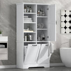 Meuble de rangement de salle de bain avec tiroirs, panier à linge inclinable, multiples espaces de rangement, étagère ouverte, étagère réglable