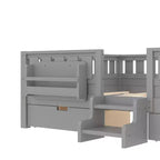 Lit pour tout-petits Bellemave Queen Size avec 14 barrières de sécurité, cadre de lit peu encombrant avec étagères intégrées et 2 tiroirs de rangement sous le lit