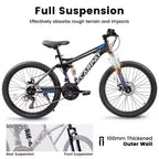 VTT Okak 26 pouces avec freins à disque, vélo adulte 21 vitesses avec cadre durable et double amortissement arrière, vélo pour le cyclisme sur route en ville