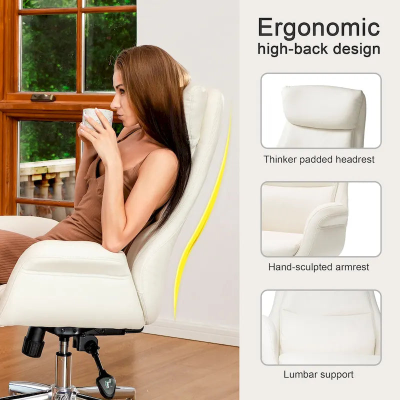 Fauteuil de bureau pivotant réglable en similicuir Glitzhome Mid-century 48 pouces