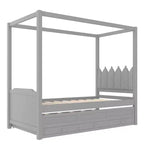 Lit plateforme double/grand format avec lit gigogne, lit à baldaquin en bois de princesse avec 3 tiroirs, lit de rangement avec tête de lit capitonnée pour chambre à coucher