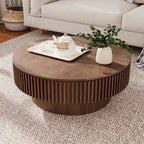 Table basse/de salon ronde moderne plaquée en bois massif avec rangement