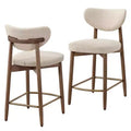 VASAGLE Tabourets de Bar en Bois, Lot de 2, Tabourets de Comptoir Rembourrés avec Pieds en Bois Massif, Dossier Ergonomique, Tissu Aspect Lin, Cappuccino