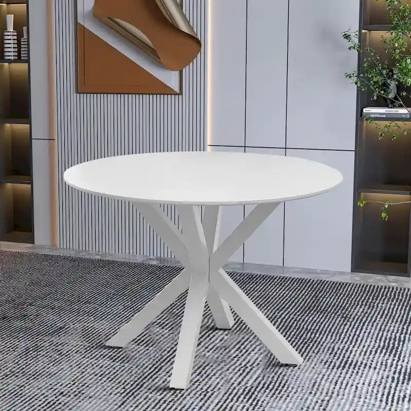 Table de salle à manger ronde minimaliste moderne avec plateau en MDF et pieds en métal
