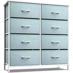 Commode Sorbus 8 tiroirs – Unité de rangement avec cadre en acier, plateau en bois, bacs en tissu – pour chambre à coucher, placard, bureau et plus encore