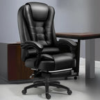 Chaise de bureau pivotante ergonomique en cuir noir avec repose-pieds
