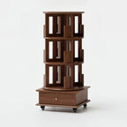 Bibliothèque verticale étroite rotative en bois