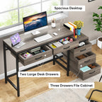 Bureau d'ordinateur réversible avec 5 tiroirs, bureau de travail à domicile avec caisson de rangement pour dossiers et support pour imprimante