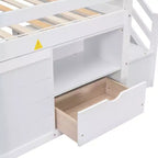 Lit mezzanine bas en bois massif, taille double, avec escalier, tiroir et étagère, design moderne et épuré, 94,6 L x 42,3 l po