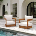 Lot de 2 fauteuils de jardin de luxe en bois d'acacia avec design incurvé, coussins résistants à l'eau