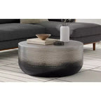 Table basse contemporaine Kacy en métal, 91 cm de large, en dégradé argenté, Assemblée