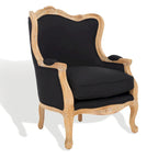 Fauteuil à oreilles Safavieh Couture Kali en chêne et lin naturel - 34 larg. x 34 prof. x 40 haut.