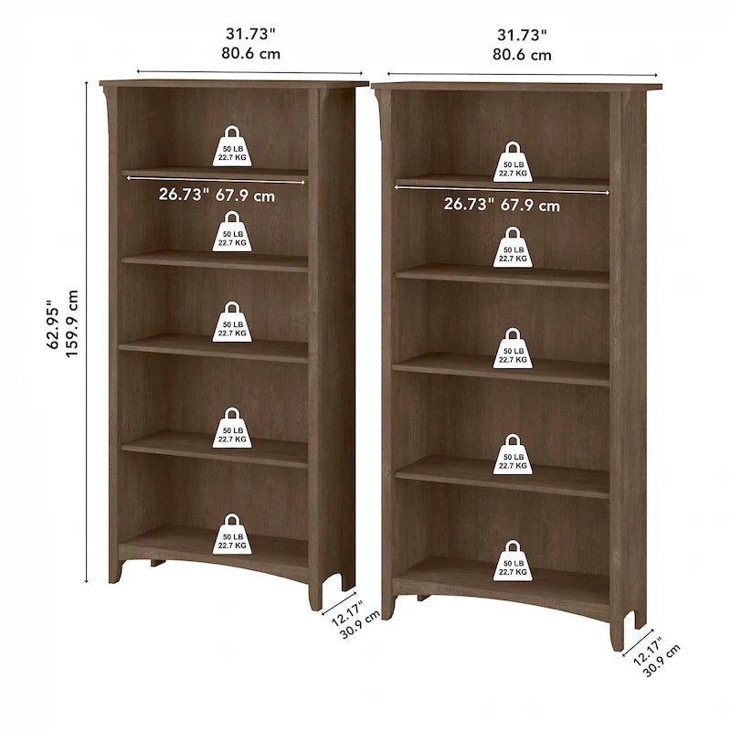 Bibliothèque haute Salinas à 5 étagères (Lot de 2) par Bush Furniture