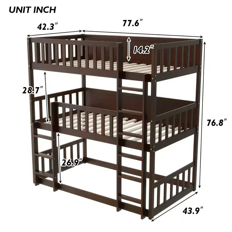 Lit superposé triple pour enfants, lit superposé trois places détachable avec échelle et barrière de sécurité, se sépare en 3 lits
