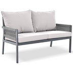 Ensemble de mobilier de patio 4 pièces, ensemble de conversation de jardin extérieur avec table en verre trempé, sièges profonds et coussins épais