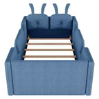 Lit plateforme double Whisen, cadre de lit rembourré pour enfants avec coussin lapin, barrières latérales amovibles