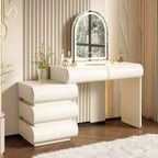Coiffeuse de Luxe Whisen avec Miroir, Meuble Coiffeuse avec Armoire Latérale Mobile, 6 Tiroirs de Rangement et Tabouret