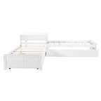 Lit plateforme moderne blanc en forme de L pour deux personnes avec lit gigogne et tiroirs pour chambre à coucher