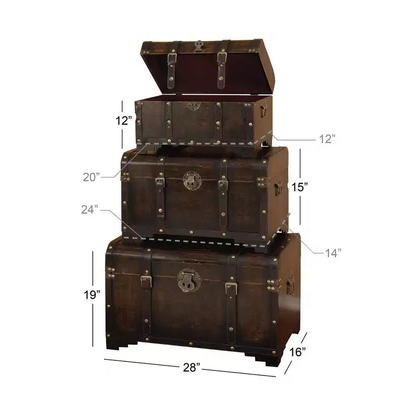 Lot de 3 malles en bois traditionnelles marron - Olivia & May : Finition vieillie, aucun assemblage requis, rangement décoratif