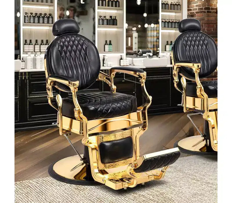 Fauteuil de barbier inclinable hydraulique robuste rétro Karl Home Noir et Or