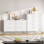 Commode 6 tiroirs COZONY avec design cannelé, Armoire de rangement moderne en bois, Grande commode pour chambre, salon, entrée