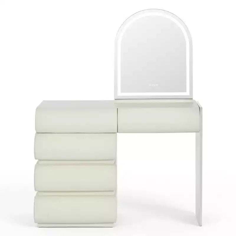 Coiffeuse de Luxe Whisen avec Miroir, Meuble Coiffeuse avec Armoire Latérale Mobile, 6 Tiroirs de Rangement et Tabouret