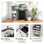 Costway Comptoir de Réception Bureau de Caisse avec Étagère Ouverte et Tiroir Verrouillable Blanc/Marron/Noir