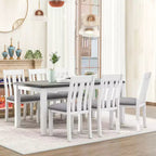 Ensemble de salle à manger extensible de style ferme pour 6 personnes, table rectangulaire et 6 chaises rembourrées