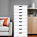 Meuble étroit en bois à 9 tiroirs avec coulisses fluides et étagère de rangement supérieure