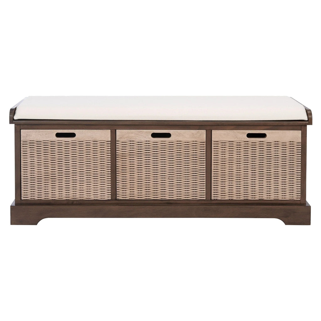 Banc de rangement SAFAVIEH Fiorello avec coussin et 3 tiroirs - 47,3 L x 15 P x 19 H - 47 L x 15 P x 19 H