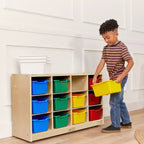 Meuble de rangement à roulettes Cubby avec 15 bacs à ouverture frontale, 3x4, Meuble pour enfants