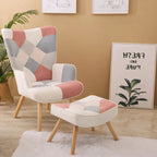 Fauteuil d'appoint avec pouf, ensemble fauteuil et pouf de salon, fauteuil d'appoint confortable pour chambre à coucher, surface en tissu à épissures créatives