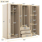 Armoire 6 portes en bois avec 3 grands tiroirs de rangement pour chambre à coucher