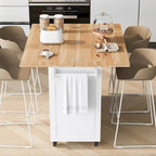 Îlot de cuisine avec plan de travail pliable, desserte de rangement de cuisine avec étagère coulissante, porte-serviettes et tiroir, roulettes.