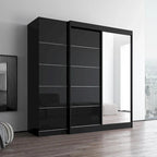 Armoire 2 portes avec miroir, façade vitrée, 2 personnes (Gris / Noir / Blanc)