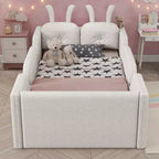 Lit plateforme double Whisen, cadre de lit rembourré pour enfants avec coussin lapin, barrières latérales amovibles