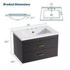 Meuble-lavabo suspendu - Meuble de salle de bain mural moderne avec vasque en céramique, 2 grands tiroirs, étanche et facile à nettoyer