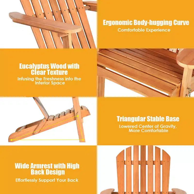 Lot de 4 chaises Adirondack pliables Costway en bois d'eucalyptus, naturel