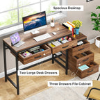 Bureau d'ordinateur réversible avec 5 tiroirs, bureau de travail à domicile avec caisson de rangement pour dossiers et support pour imprimante