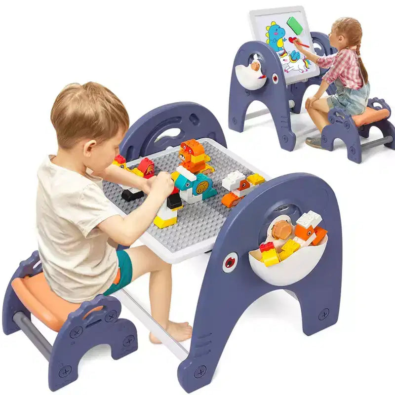 Table d'activités 4-en-1 pour enfants, table de construction avec tableau blanc magnétique, 66 grandes briques et 2 boîtes de rangement