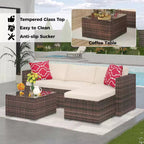Ensemble de mobilier de patio 5 pièces, canapé d'angle en osier tout temps avec coussins antidérapants, ensemble de canapé d'extérieur en rotin avec pouf.