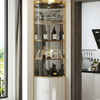 Vitrine d'angle arrondie en métal doré, verre et finition brillante Glam