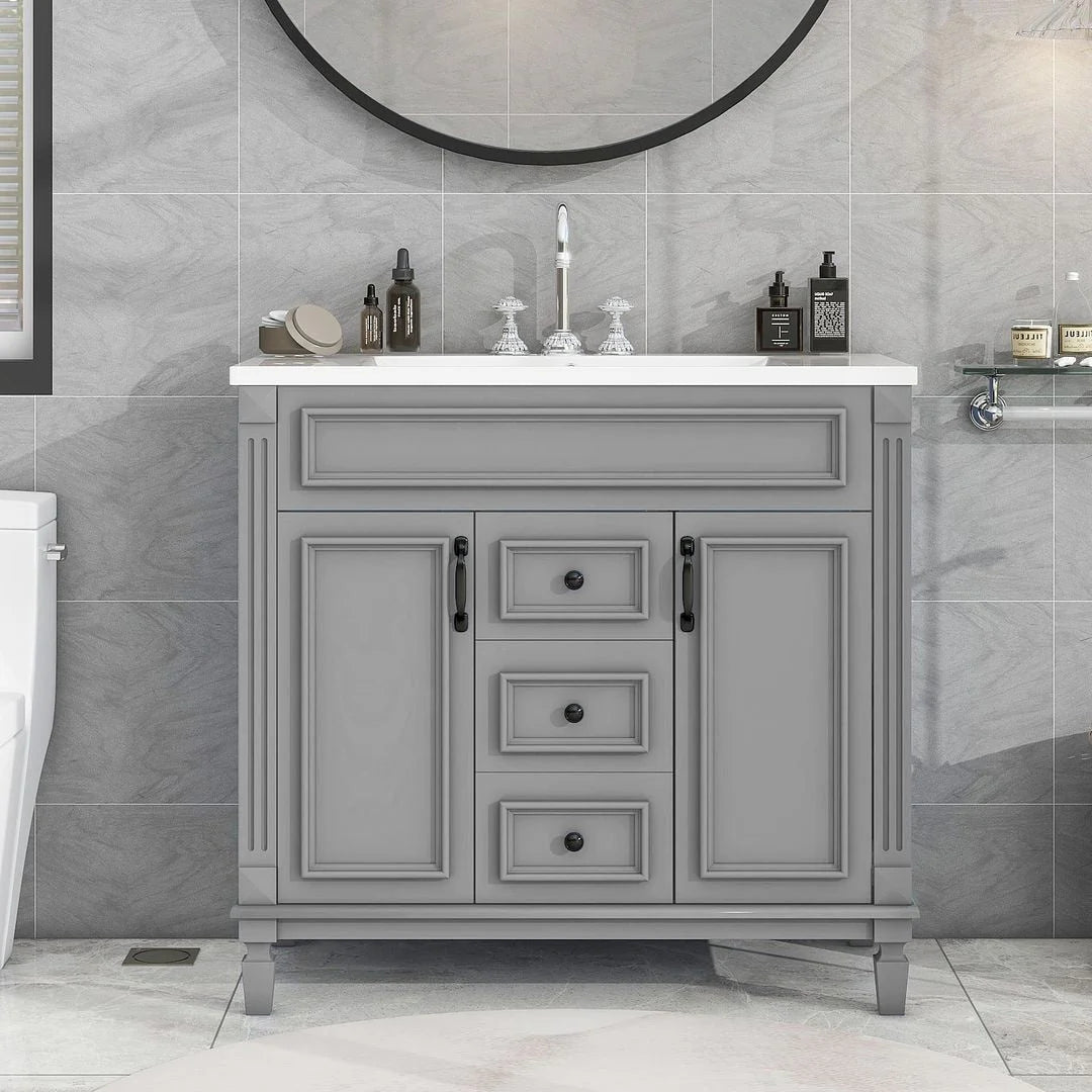 Meuble-lavabo moderne de 36 po avec vasque et armoire à miroir, 2 portes et 2 tiroirs