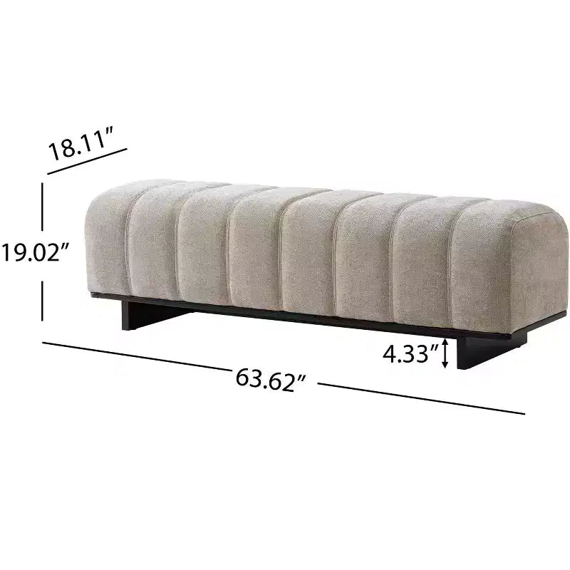 Banc de salle à manger moderne en fausse fourrure capitonnée avec pieds en bois d'hévéa, 63,62
