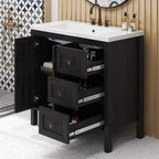 Meuble sous-vasque de salle de bain de 91 cm avec lavabo en céramique, meuble de rangement de salle de bain avec 2 portes et 3 tiroirs, 2 portes